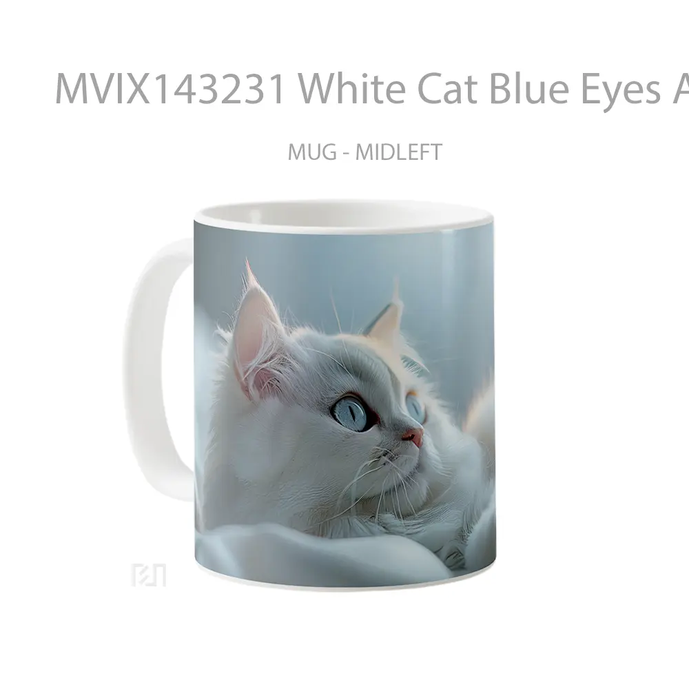 Mug White Cat Blue Eyes Animal Gelas Hewan Lucu - All-side / Desain