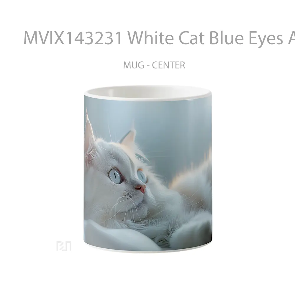 Mug White Cat Blue Eyes Animal Gelas Hewan Lucu