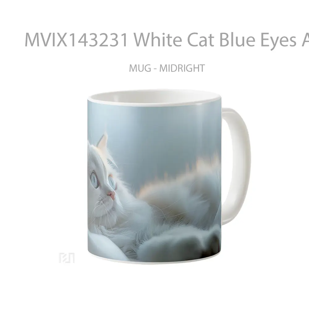 Mug White Cat Blue Eyes Animal Gelas Hewan Lucu - All-side / Desain