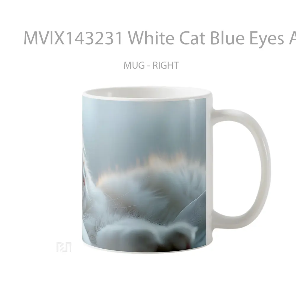 Mug White Cat Blue Eyes Animal Gelas Hewan Lucu - All-side / Desain