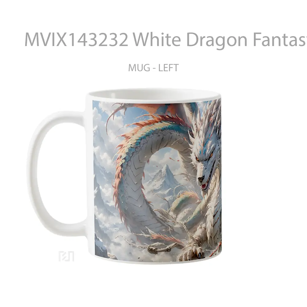 Mug White Dragon Fantasy Creature Gelas Keramik Unik - All-side / Desain