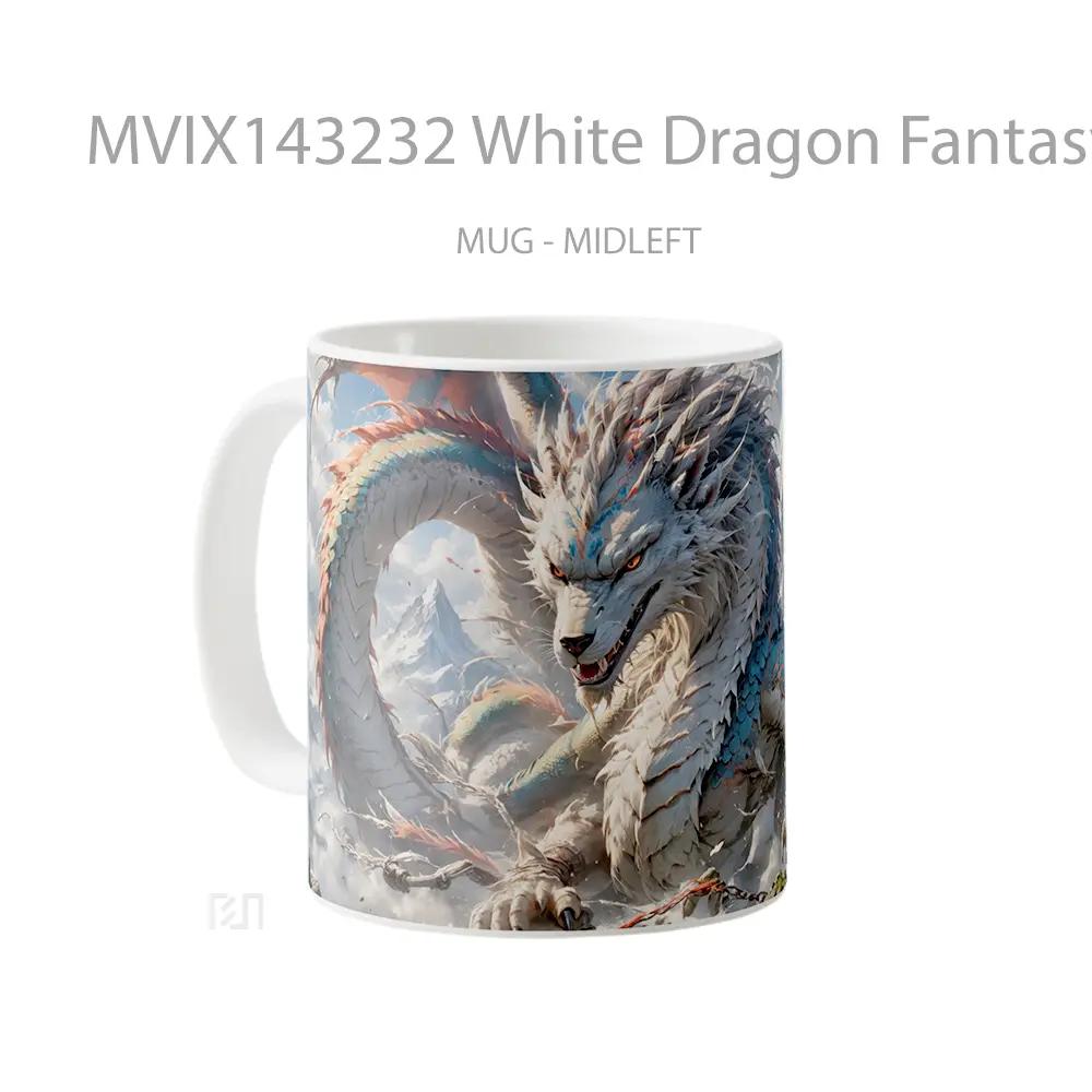 Mug White Dragon Fantasy Creature Gelas Keramik Unik - All-side / Desain