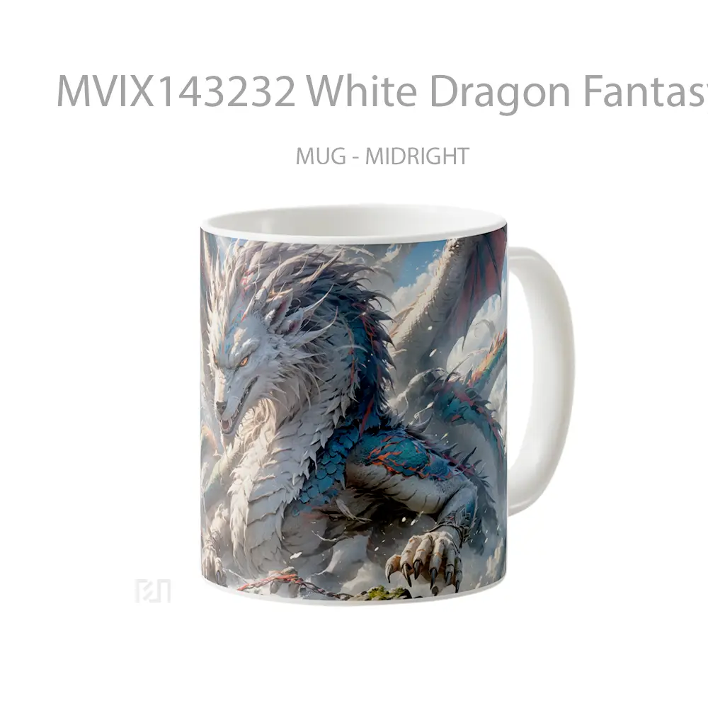 Mug White Dragon Fantasy Creature Gelas Keramik Unik - All-side / Desain