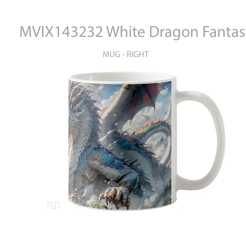 Mug White Dragon Fantasy Creature Gelas Keramik Unik - All-side / Desain