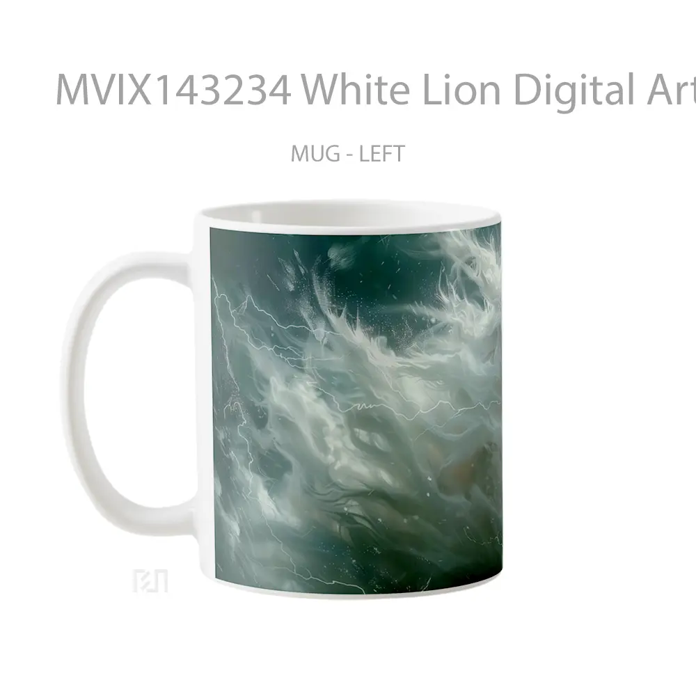 Mug White Lion Digital Art Gelas Hewan Lucu - All-side / Desain