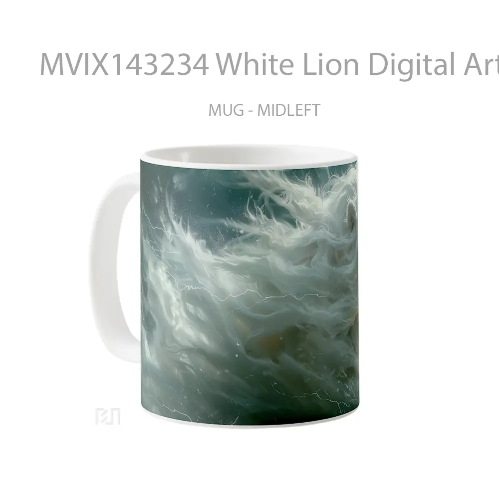Mug White Lion Digital Art Gelas Hewan Lucu - All-side / Desain