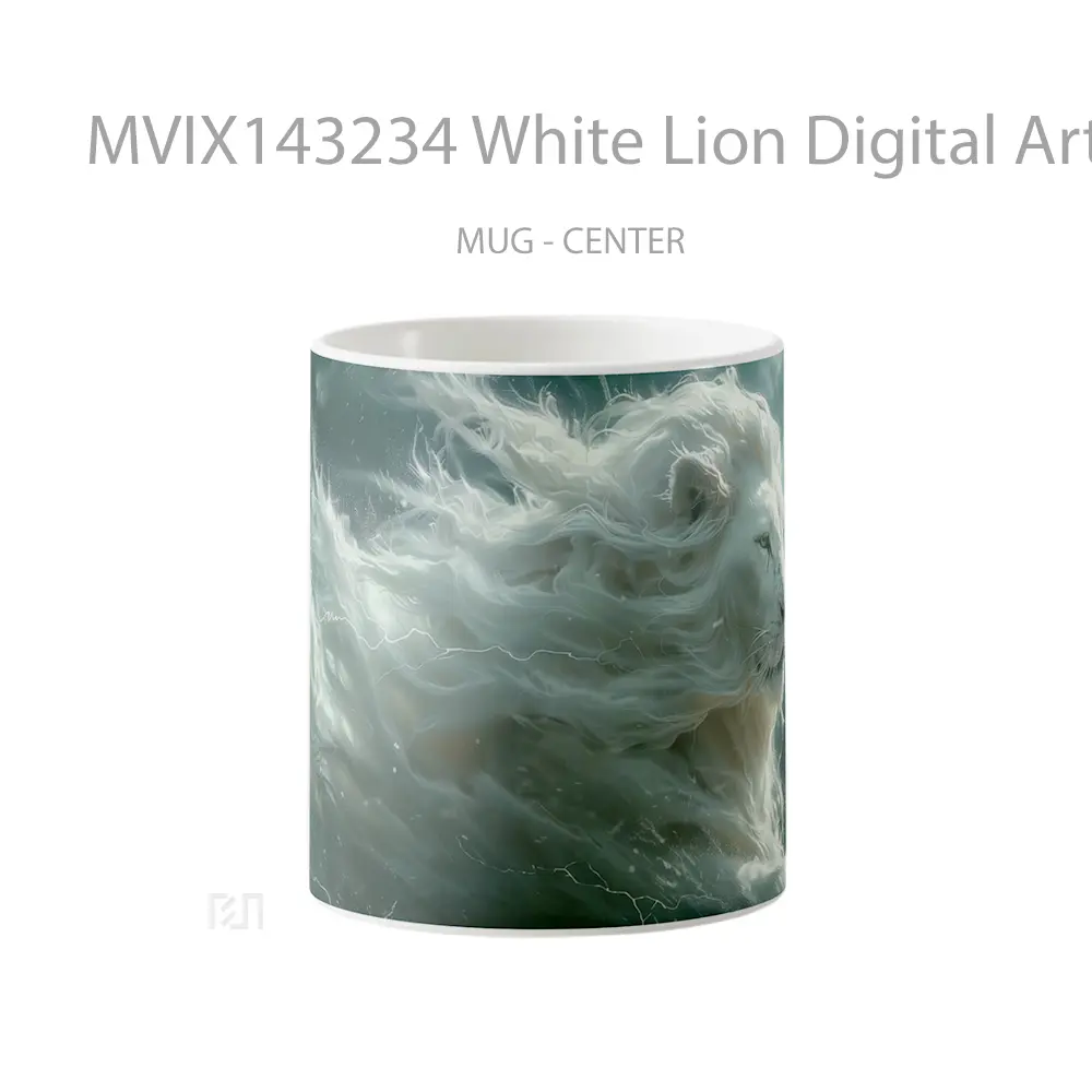 Mug White Lion Digital Art Gelas Hewan Lucu