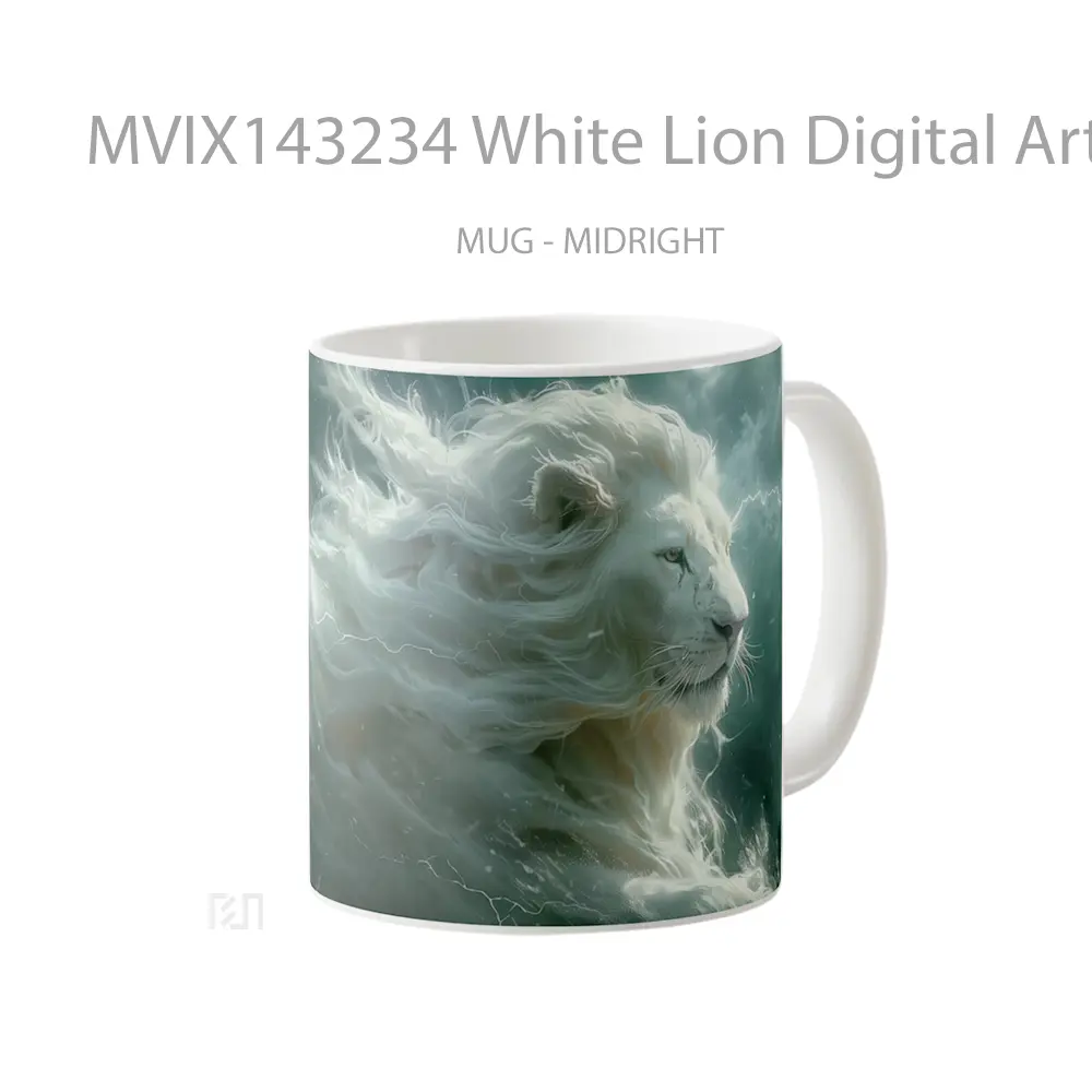 Mug White Lion Digital Art Gelas Hewan Lucu - All-side / Desain