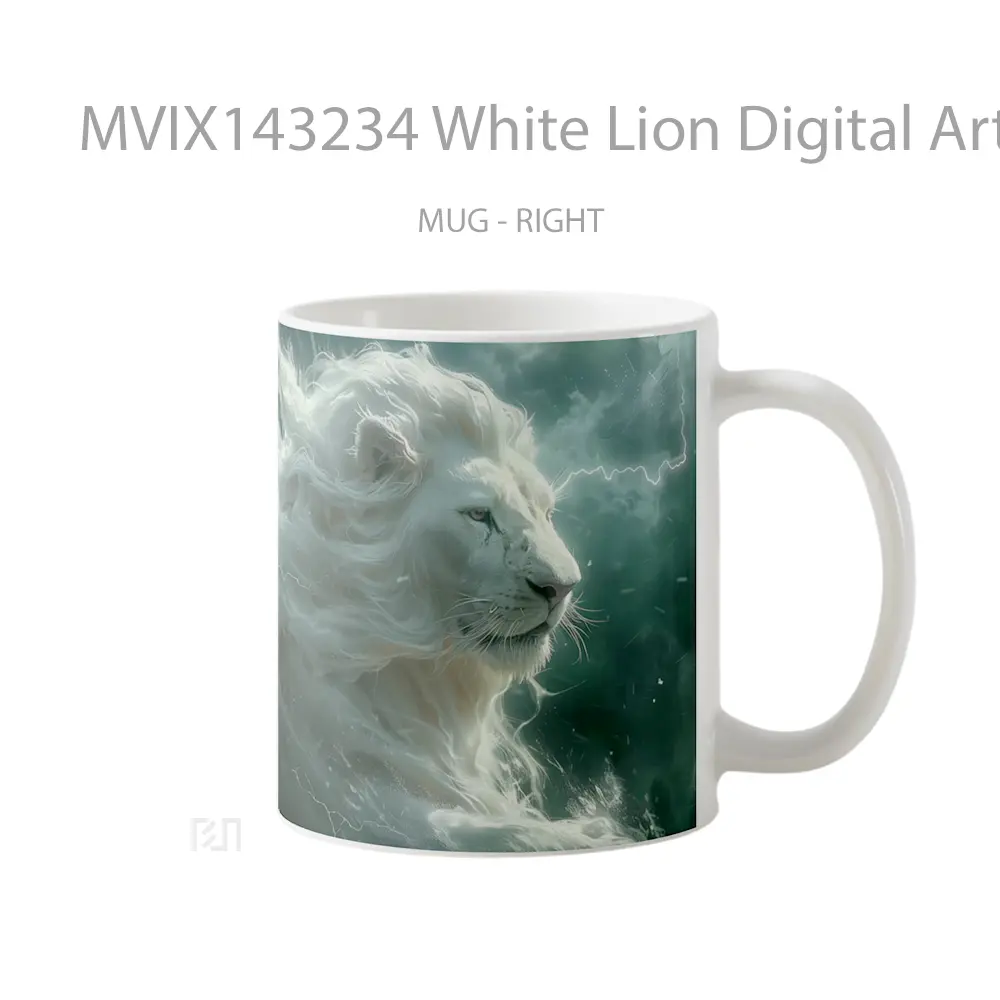 Mug White Lion Digital Art Gelas Hewan Lucu - All-side / Desain