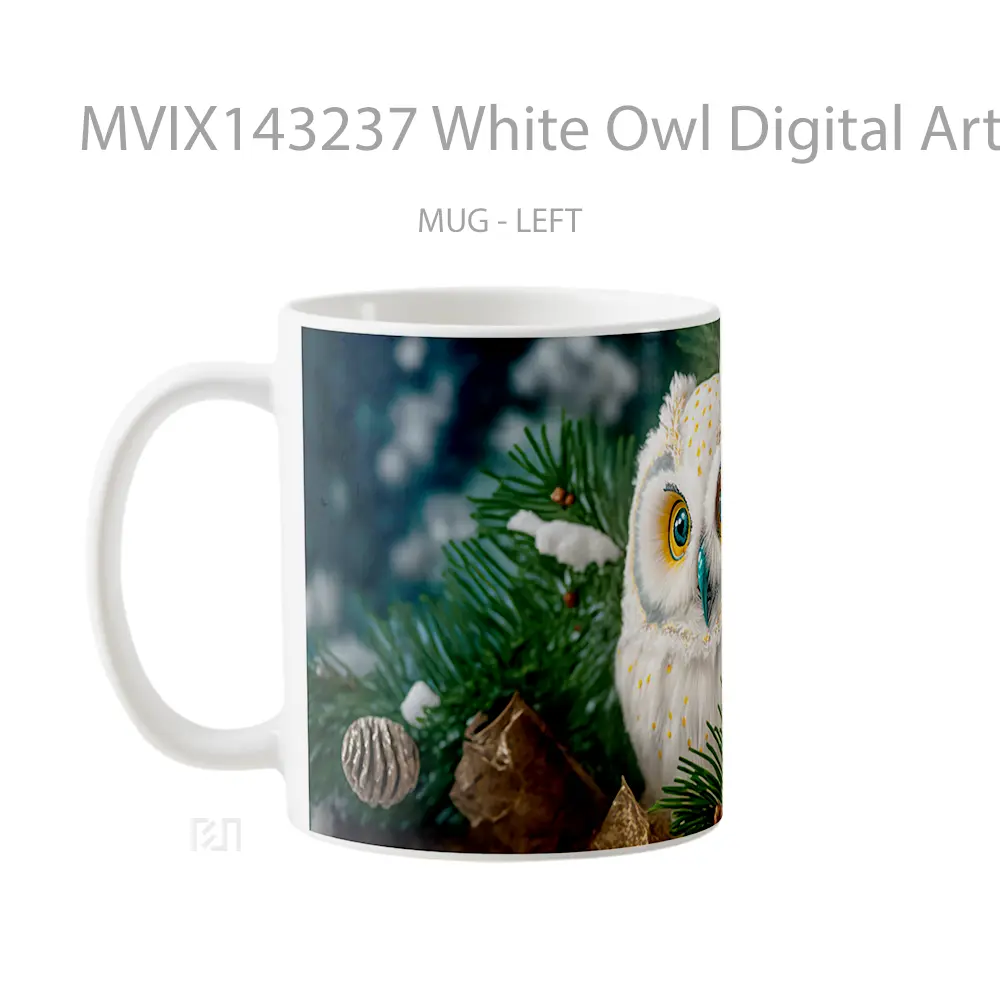 Mug White Owl Digital Art Gelas Keramik Unik - All-side / Desain