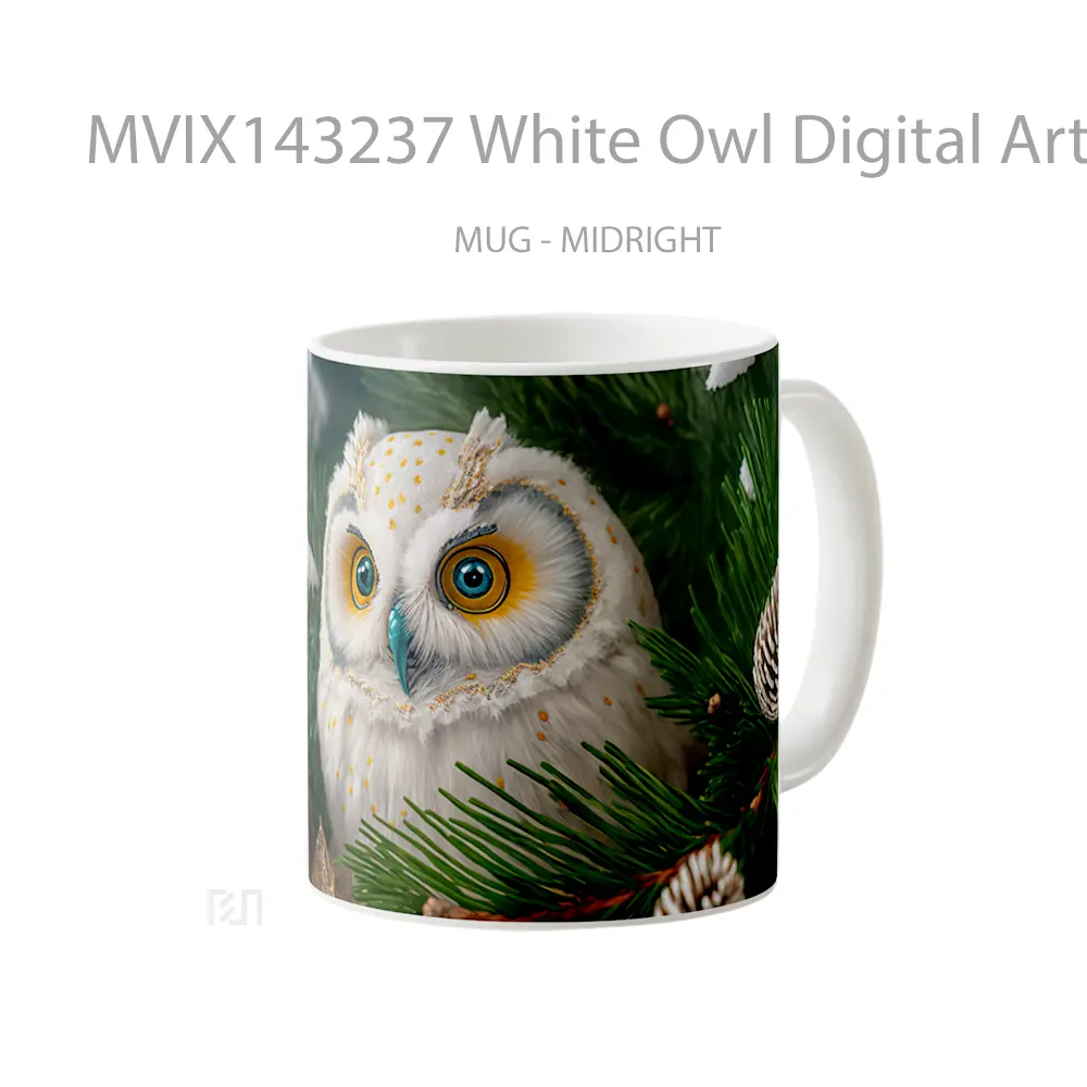Mug White Owl Digital Art Gelas Keramik Unik - All-side / Desain