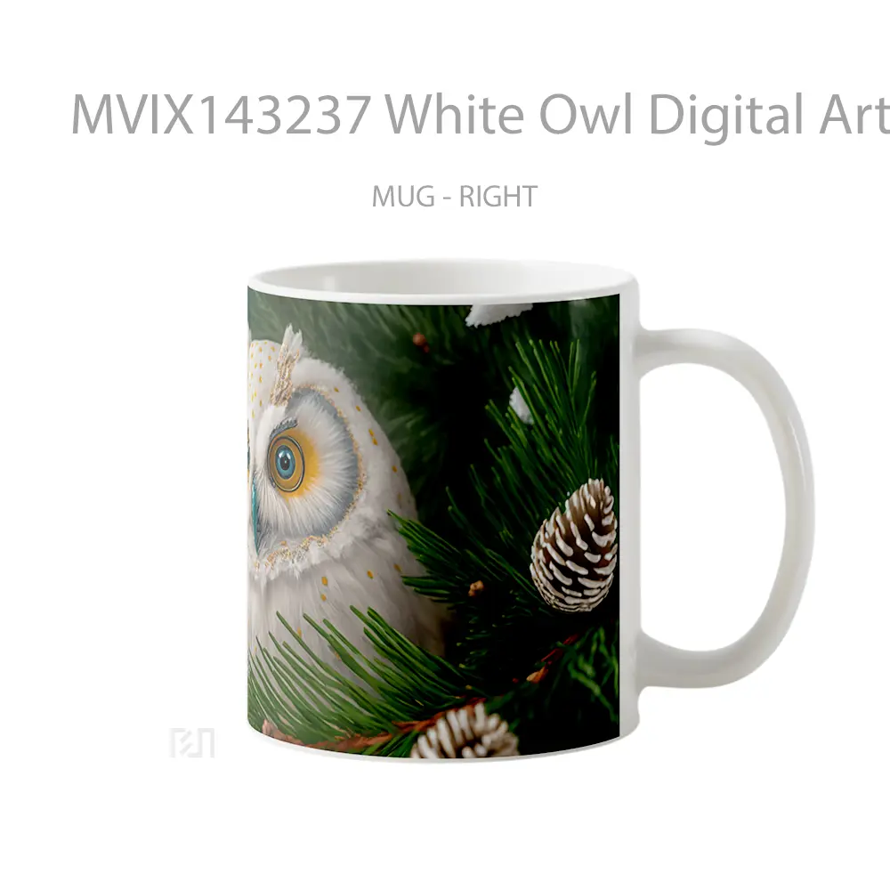Mug White Owl Digital Art Gelas Keramik Unik - All-side / Desain