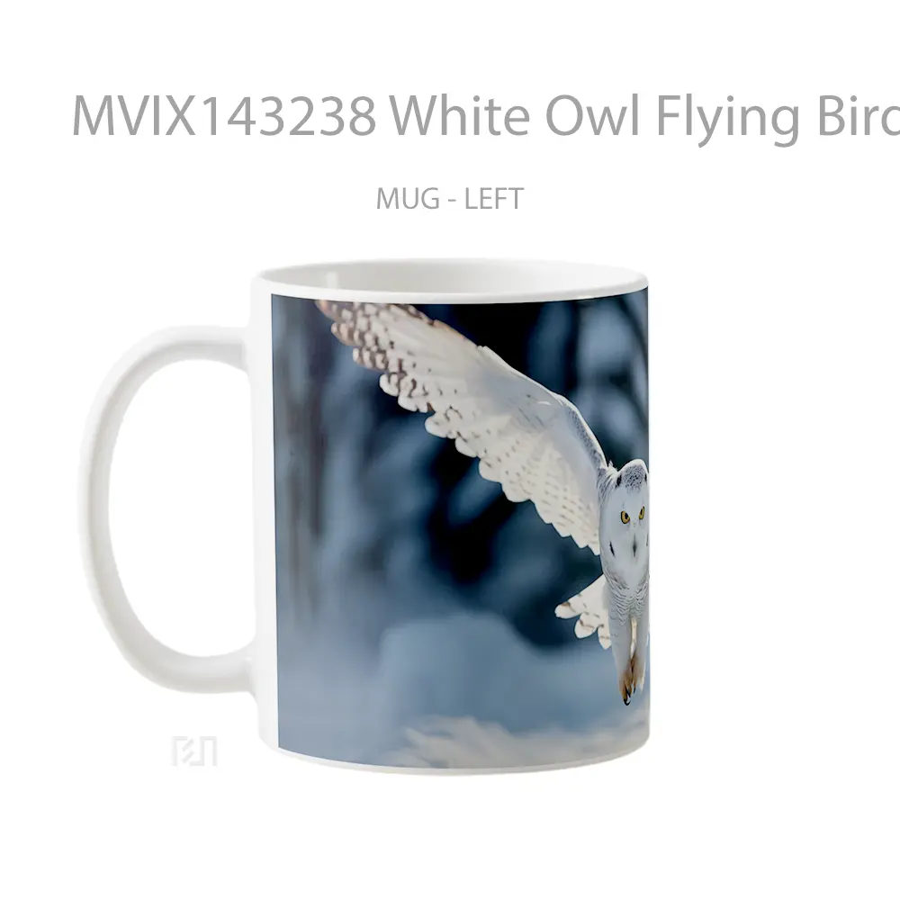 Mug White Owl Flying Bird Gelas Keramik Unik - All-side / Desain