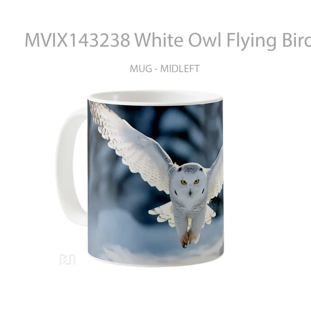 Mug White Owl Flying Bird Gelas Keramik Unik - All-side / Desain