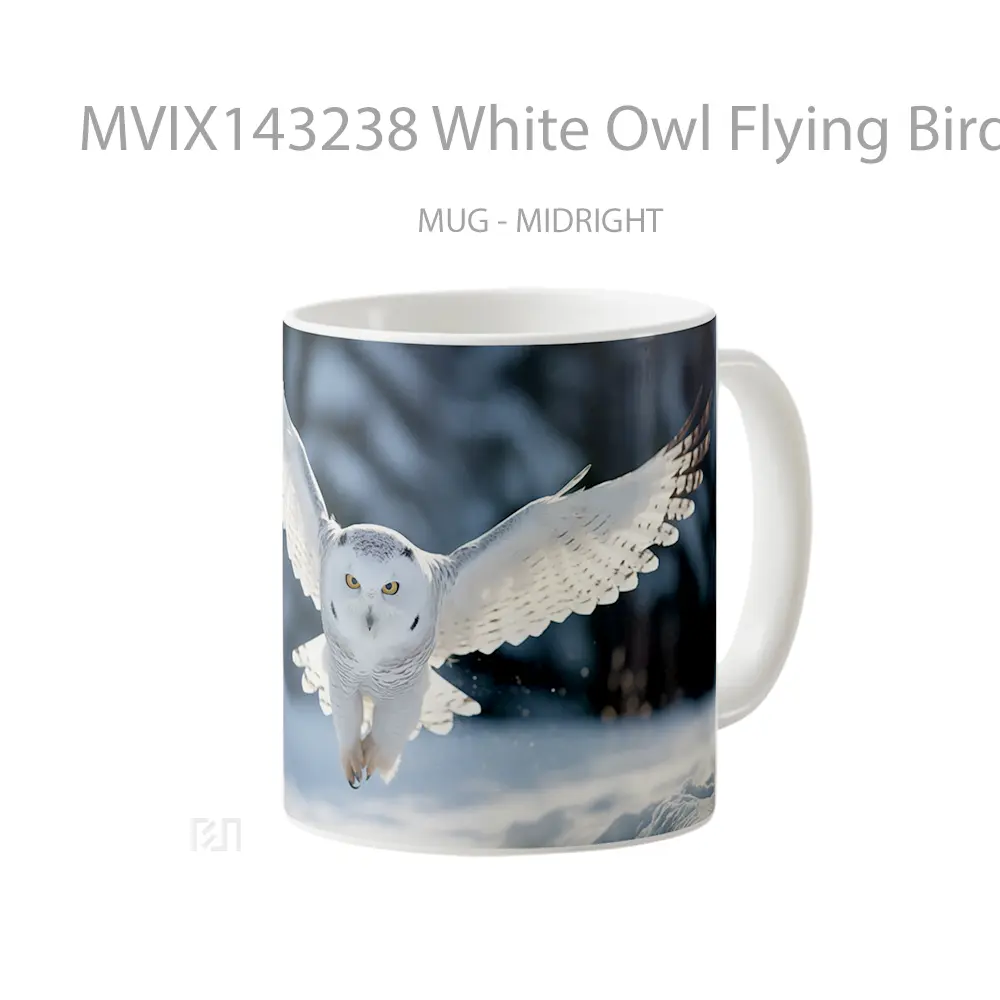 Mug White Owl Flying Bird Gelas Keramik Unik - All-side / Desain