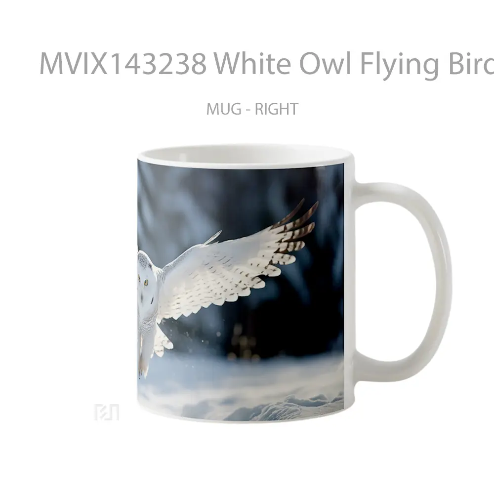 Mug White Owl Flying Bird Gelas Keramik Unik - All-side / Desain