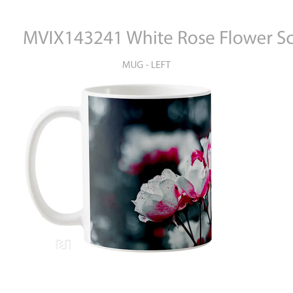 Mug White Rose Flower Scenery Gelas Keramik Unik - All-side / Desain