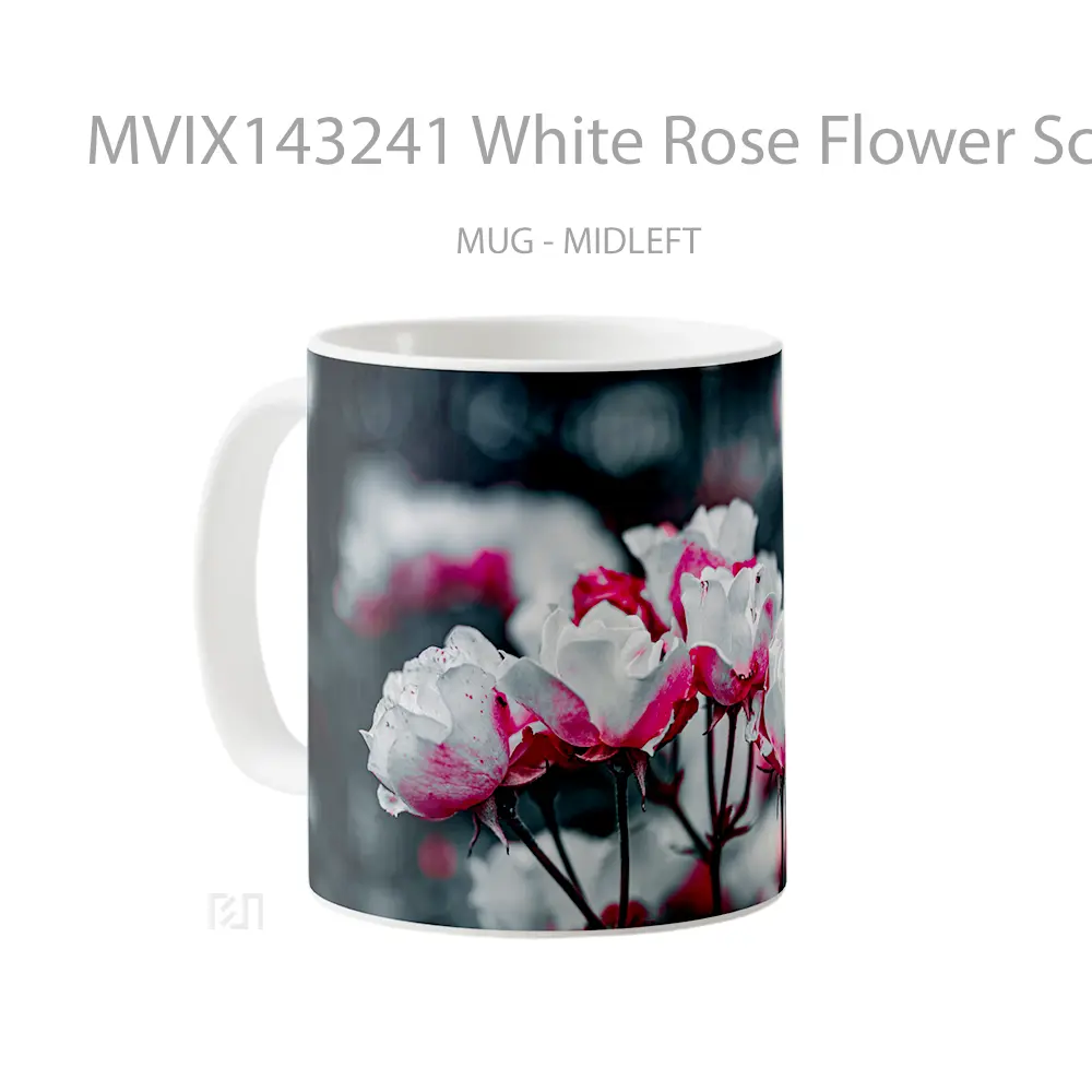 Mug White Rose Flower Scenery Gelas Keramik Unik - All-side / Desain
