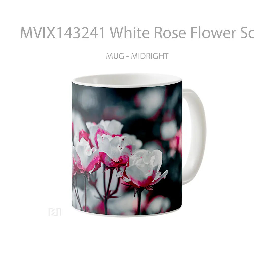 Mug White Rose Flower Scenery Gelas Keramik Unik - All-side / Desain