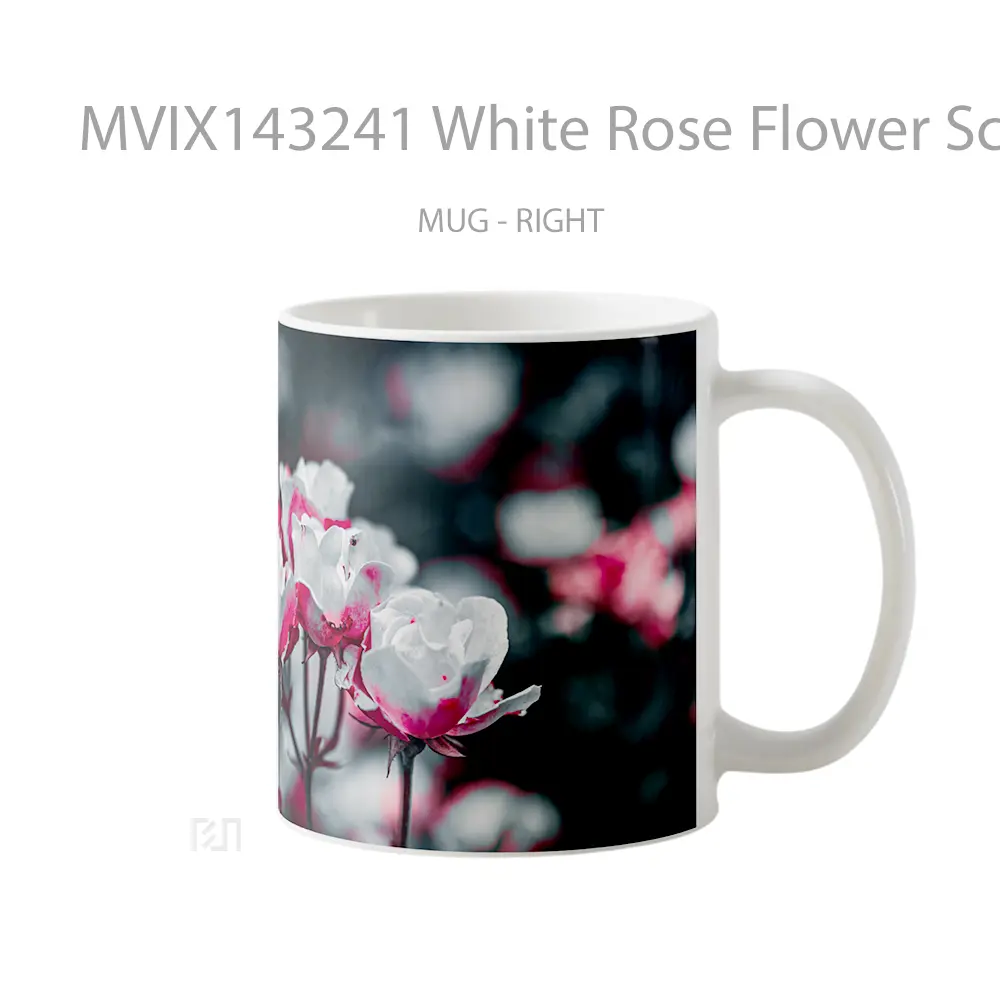 Mug White Rose Flower Scenery Gelas Keramik Unik - All-side / Desain