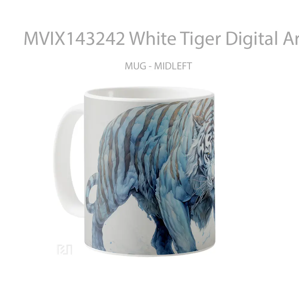 Mug White Tiger Digital Art Gelas Hewan Lucu - All-side / Desain