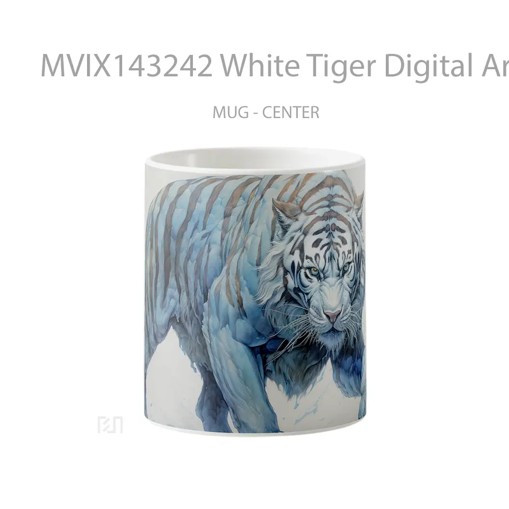 Mug White Tiger Digital Art Gelas Hewan Lucu