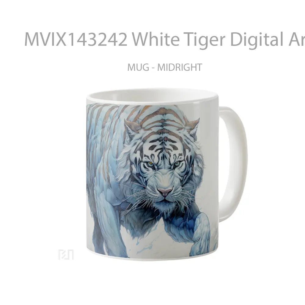 Mug White Tiger Digital Art Gelas Hewan Lucu - All-side / Desain