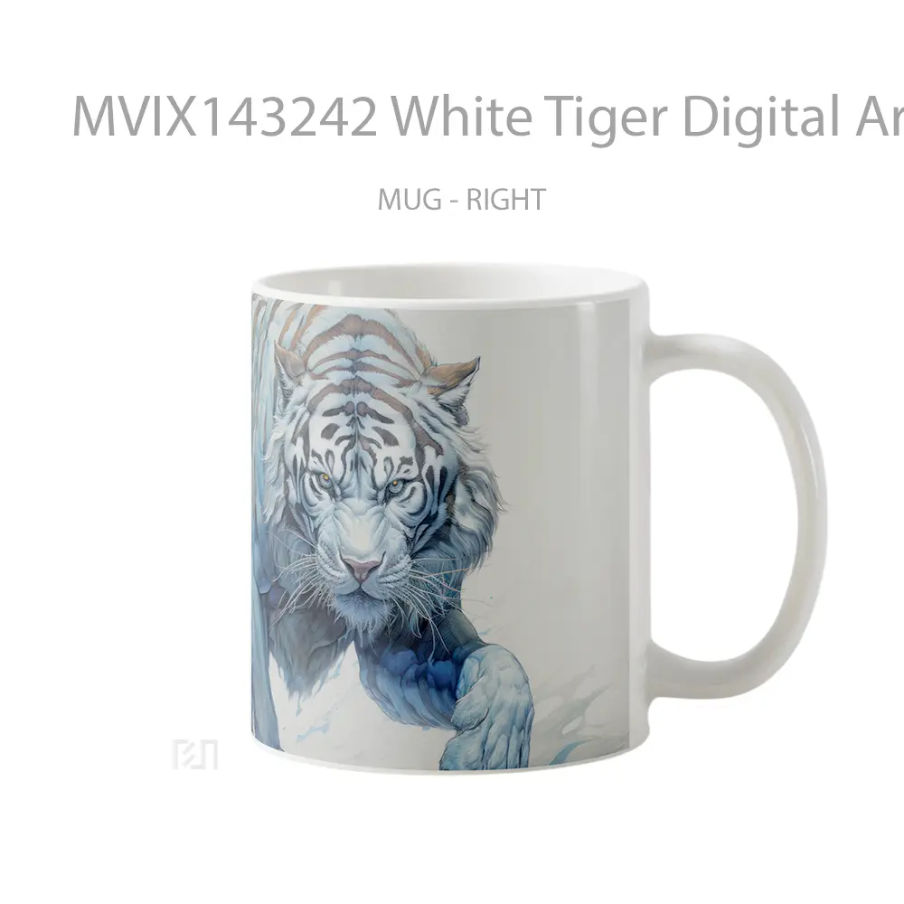 Mug White Tiger Digital Art Gelas Hewan Lucu - All-side / Desain
