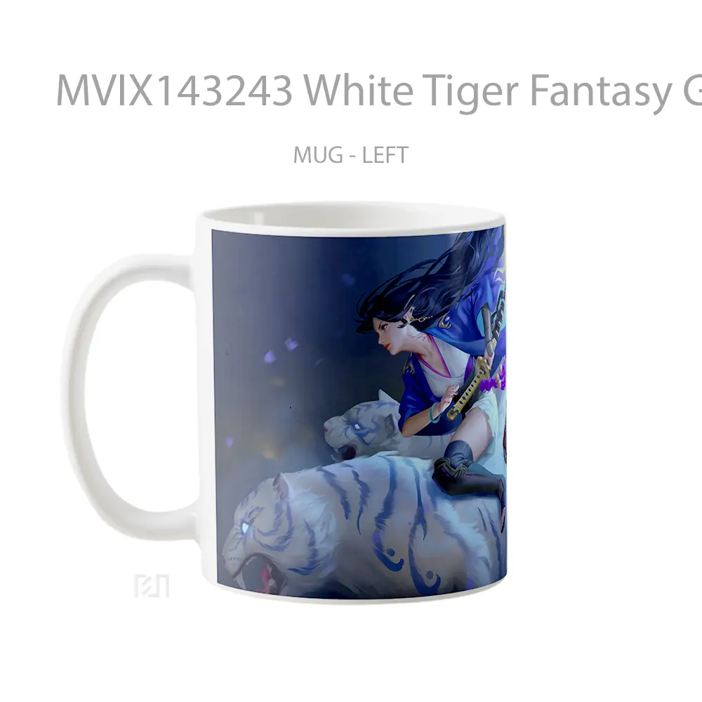Mug White Tiger Fantasy Girl Katan Gelas Hewan Lucu - All-side / Desain
