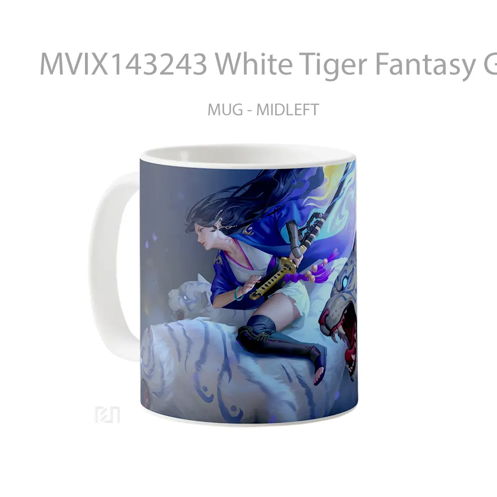 Mug White Tiger Fantasy Girl Katan Gelas Hewan Lucu - All-side / Desain