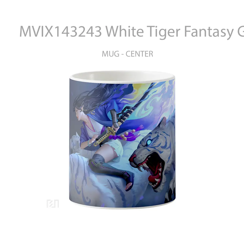 Mug White Tiger Fantasy Girl Katan Gelas Hewan Lucu
