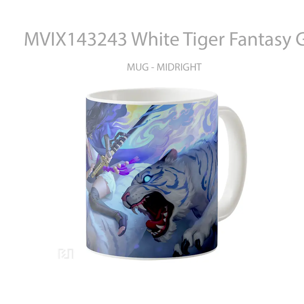 Mug White Tiger Fantasy Girl Katan Gelas Hewan Lucu - All-side / Desain