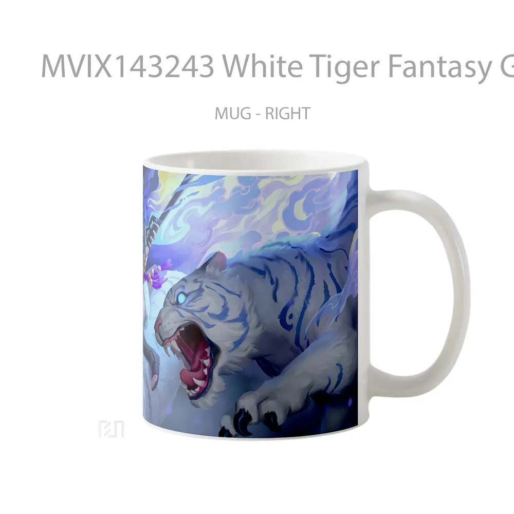 Mug White Tiger Fantasy Girl Katan Gelas Hewan Lucu - All-side / Desain