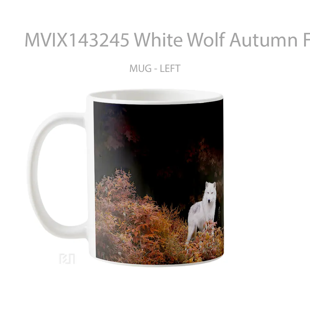 Mug White Wolf Autumn Forest Gelas Hewan Lucu - All-side / Desain
