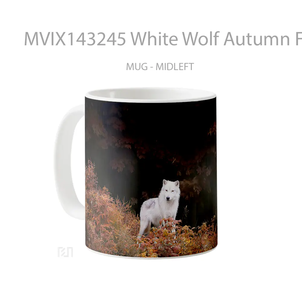 Mug White Wolf Autumn Forest Gelas Hewan Lucu - All-side / Desain