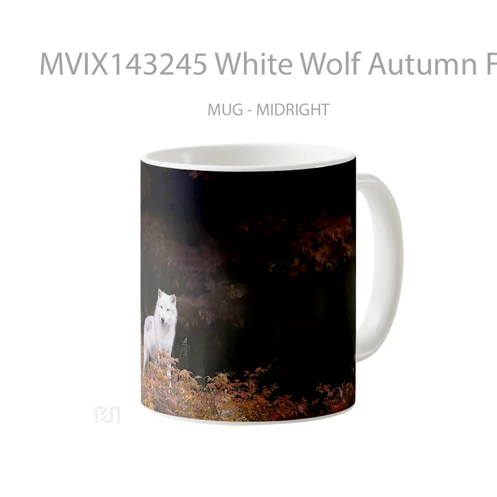 Mug White Wolf Autumn Forest Gelas Hewan Lucu - All-side / Desain
