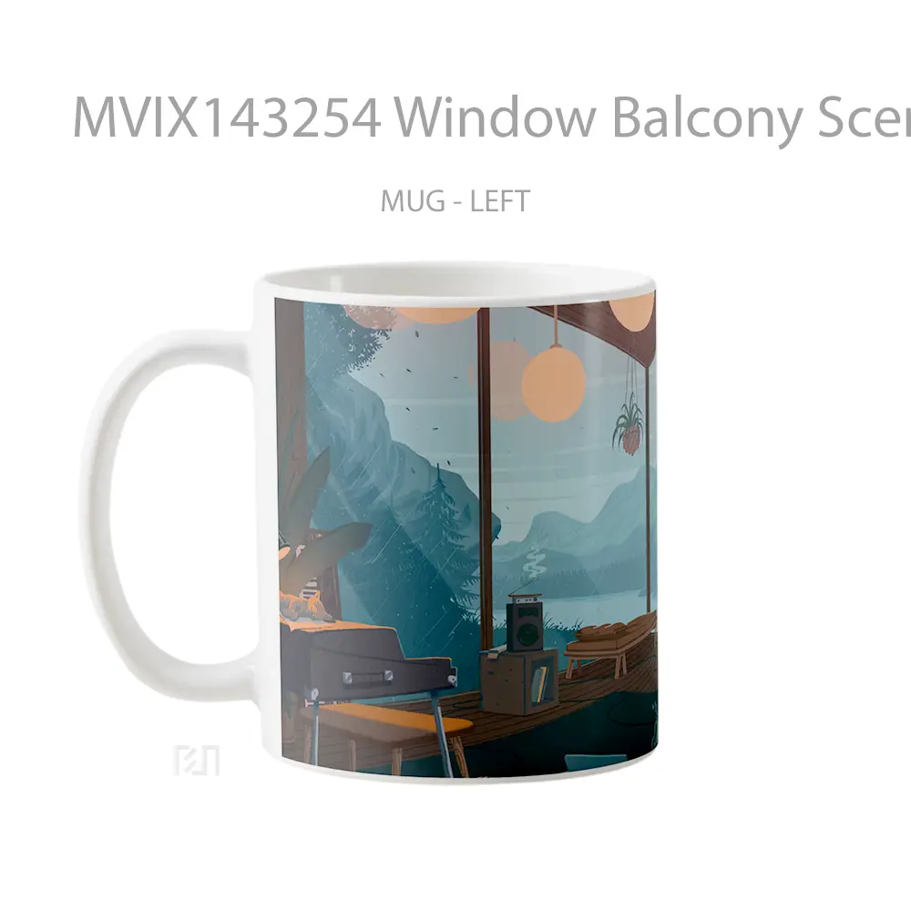 Mug Window Balcony Scenery Digital Art Gelas Keramik Unik - All-side / Desain
