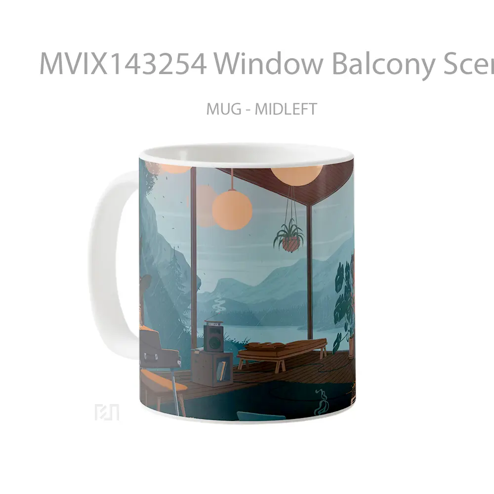 Mug Window Balcony Scenery Digital Art Gelas Keramik Unik - All-side / Desain