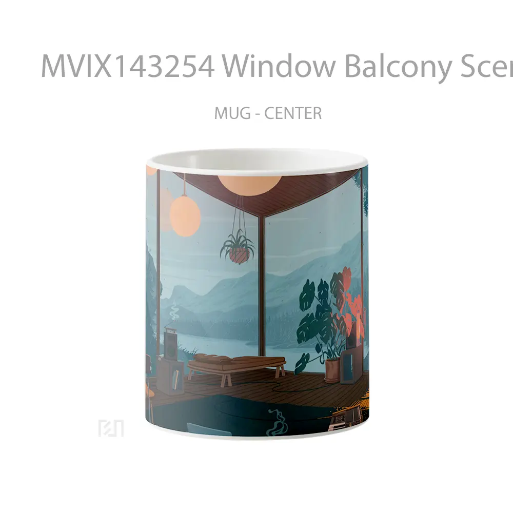 Mug Window Balcony Scenery Digital Art Gelas Keramik Unik