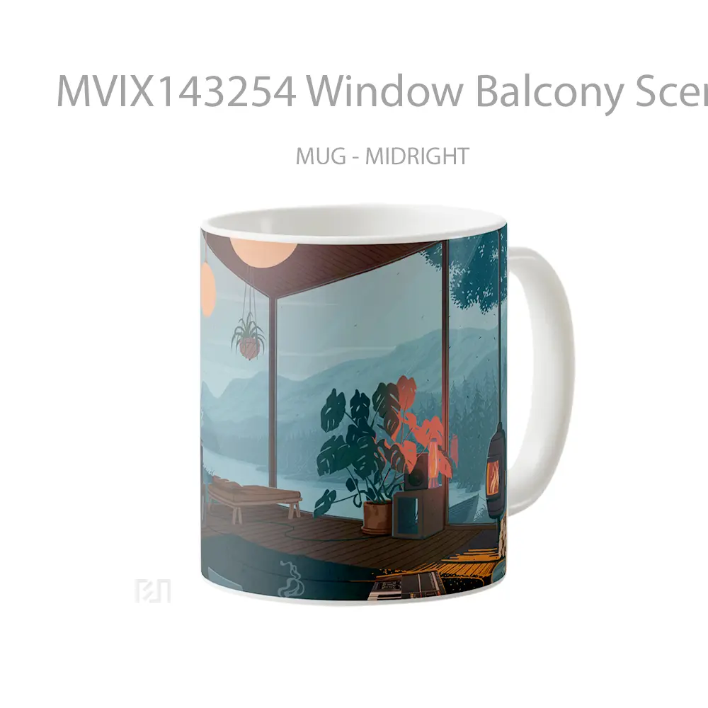 Mug Window Balcony Scenery Digital Art Gelas Keramik Unik - All-side / Desain