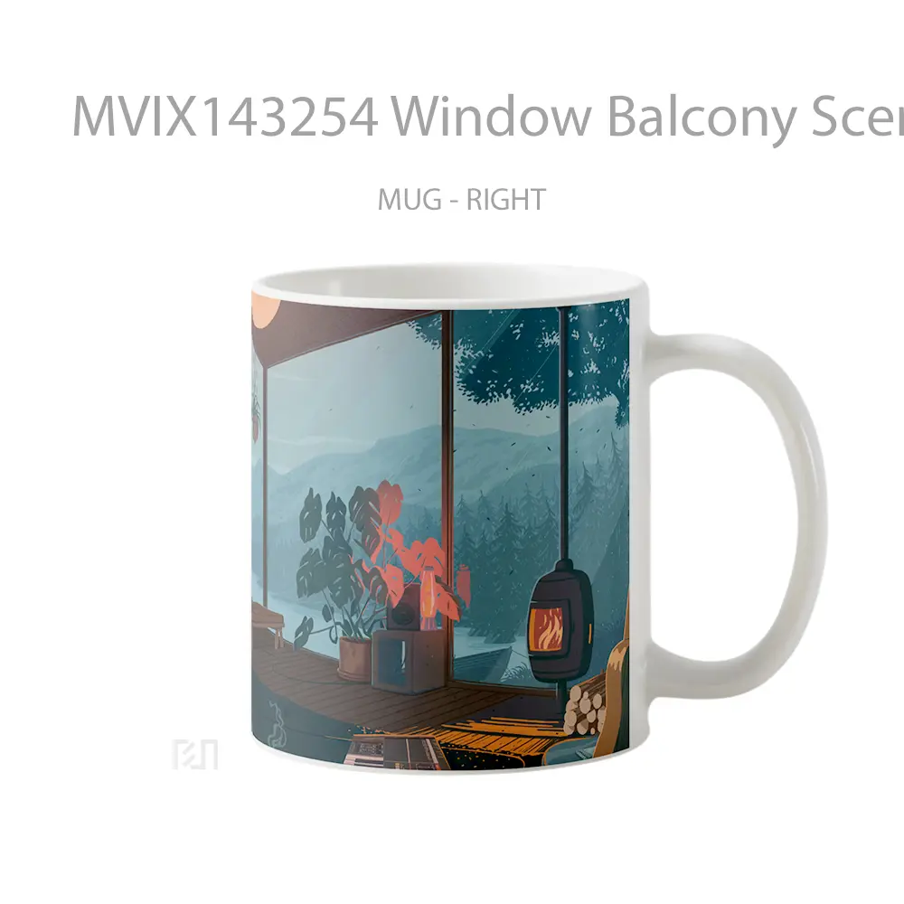 Mug Window Balcony Scenery Digital Art Gelas Keramik Unik - All-side / Desain