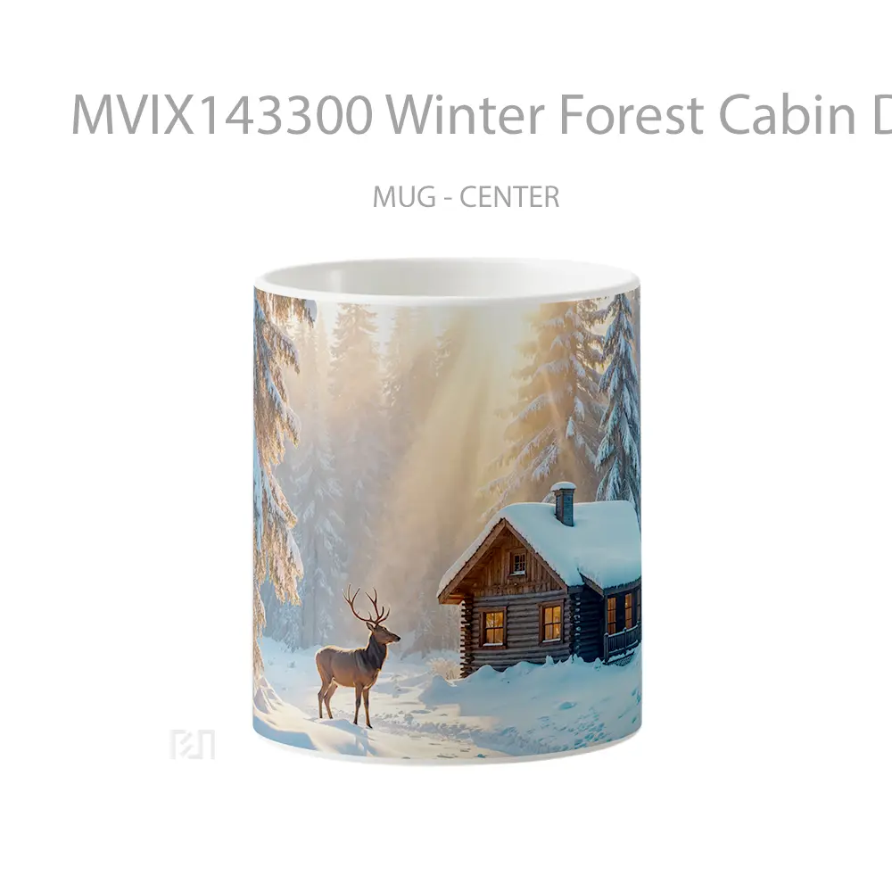 Mug Winter Forest Cabin Deer Scenery Gelas Pemandangan Alam