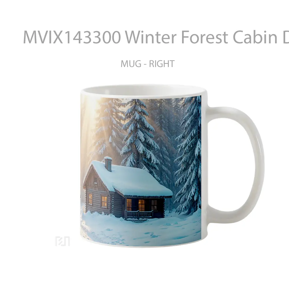 Mug Winter Forest Cabin Deer Scenery Gelas Pemandangan Alam - All-side / Desain