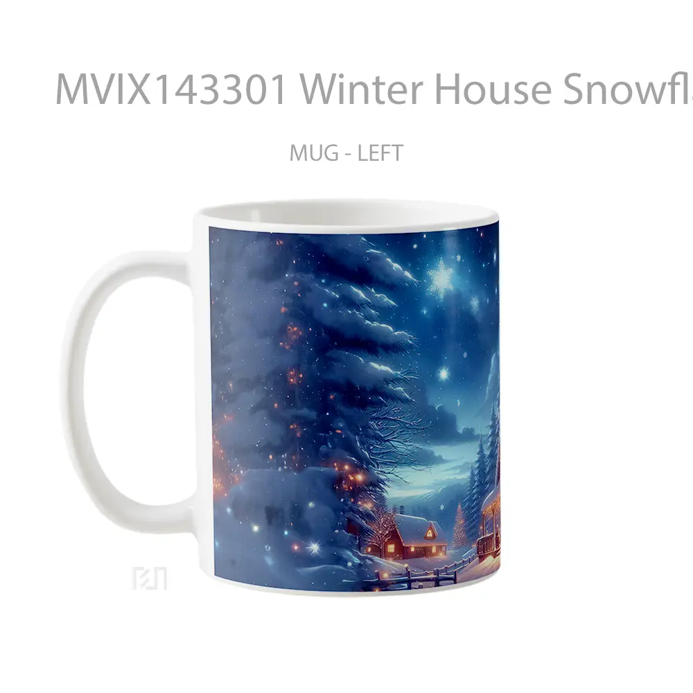 Mug Winter House Snowflake Snowy Night Scenery Gelas Pemandangan Alam - All-side / Desain