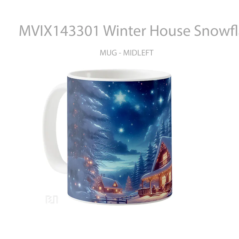 Mug Winter House Snowflake Snowy Night Scenery Gelas Pemandangan Alam - All-side / Desain