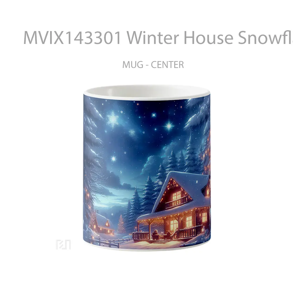 Mug Winter House Snowflake Snowy Night Scenery Gelas Pemandangan Alam