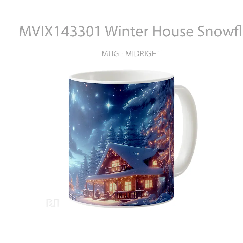 Mug Winter House Snowflake Snowy Night Scenery Gelas Pemandangan Alam - All-side / Desain