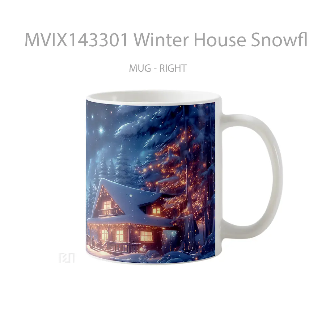 Mug Winter House Snowflake Snowy Night Scenery Gelas Pemandangan Alam - All-side / Desain
