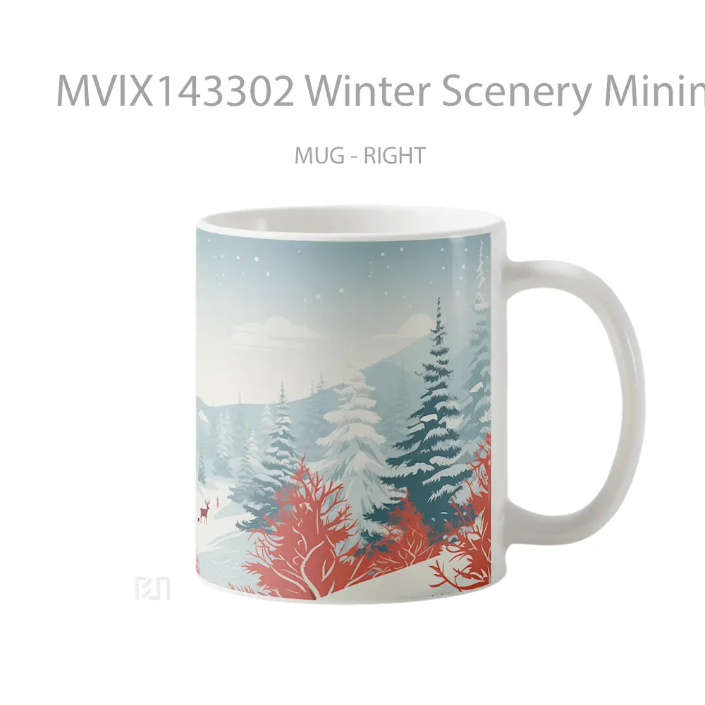 Mug Winter Scenery Minimalist Digital Ar Gelas Keramik Unik - All-side / Desain