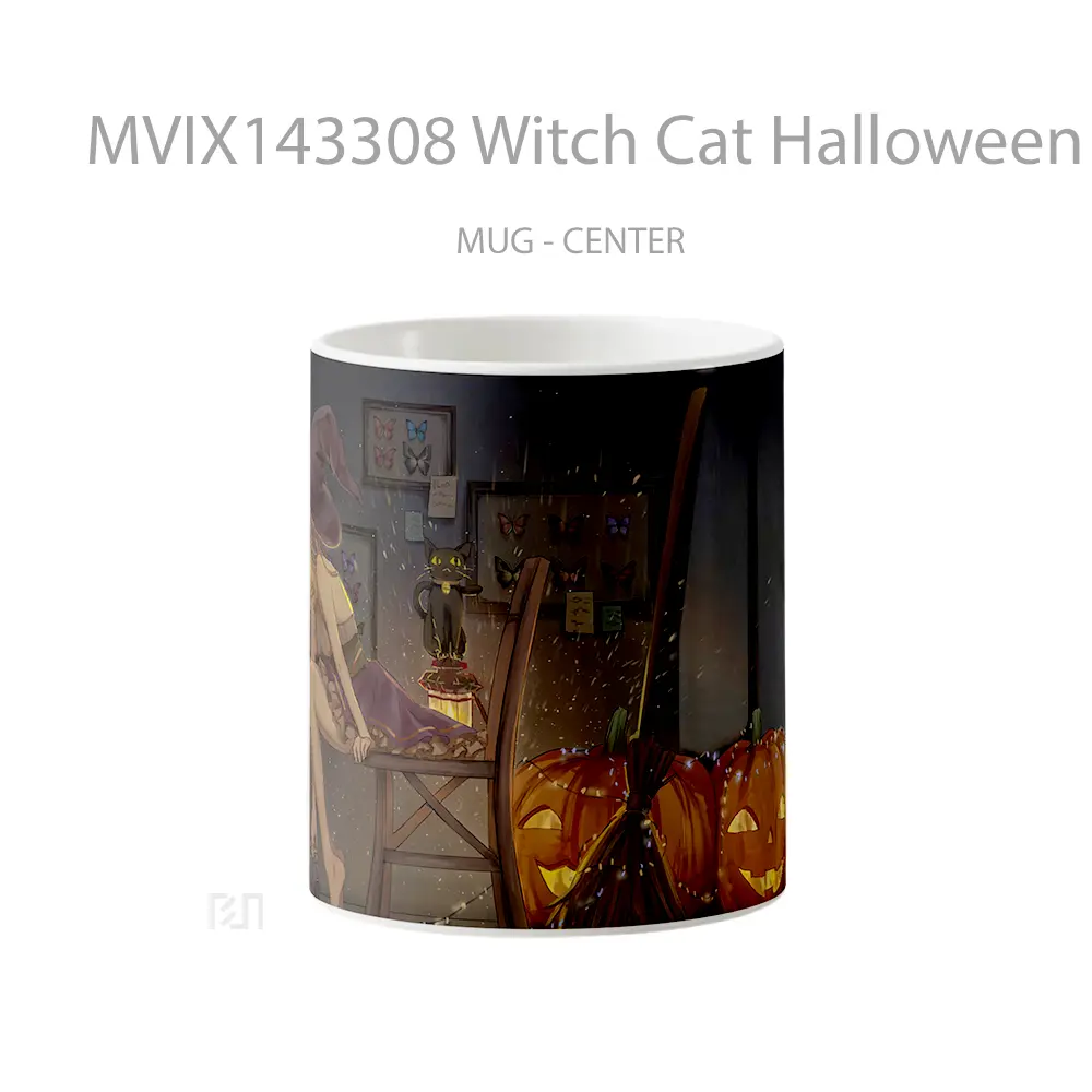 Mug Witch Cat Halloween Pumpkin Gelas Hewan Lucu